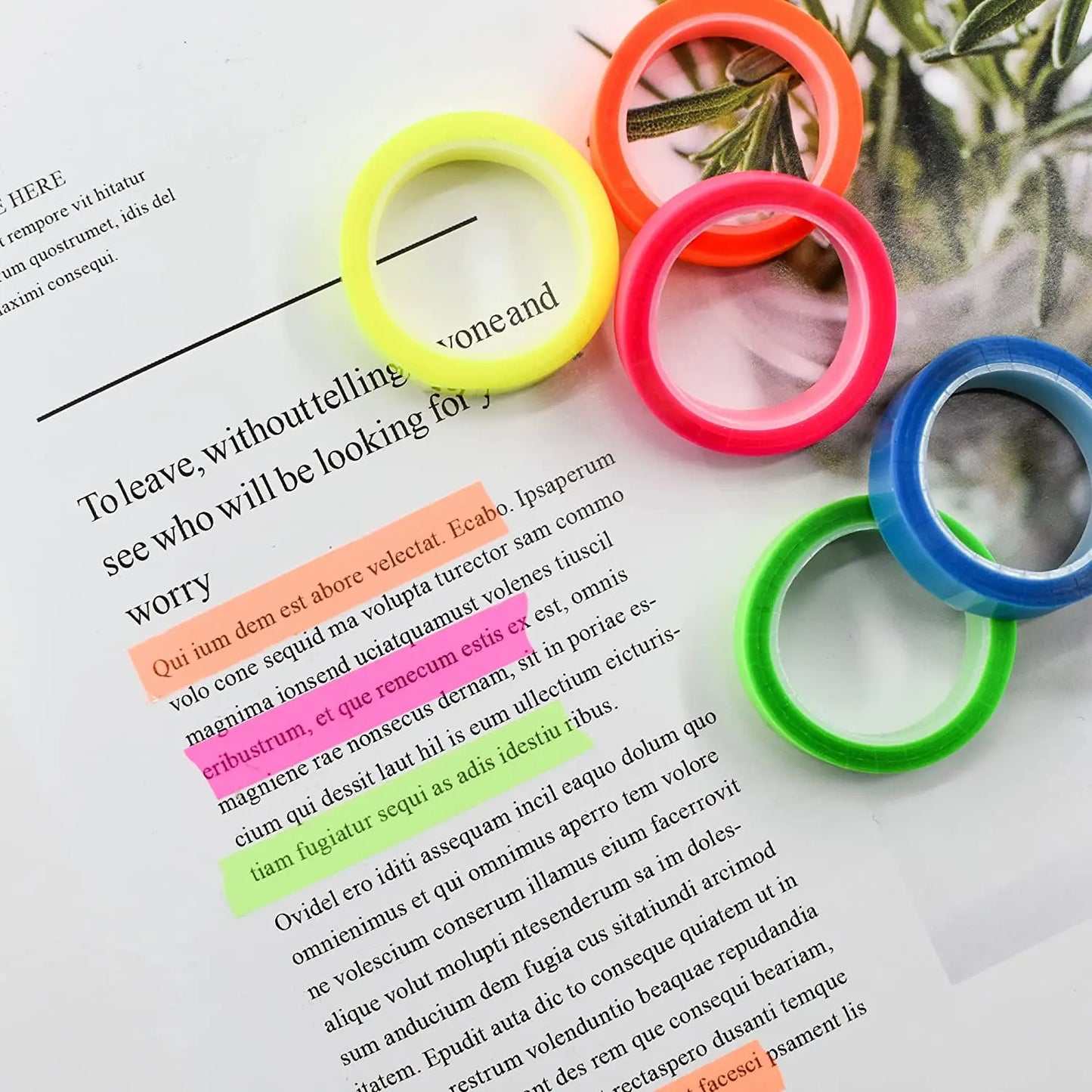 5 rolls 5-color stickers, transparent fluorescent index markers