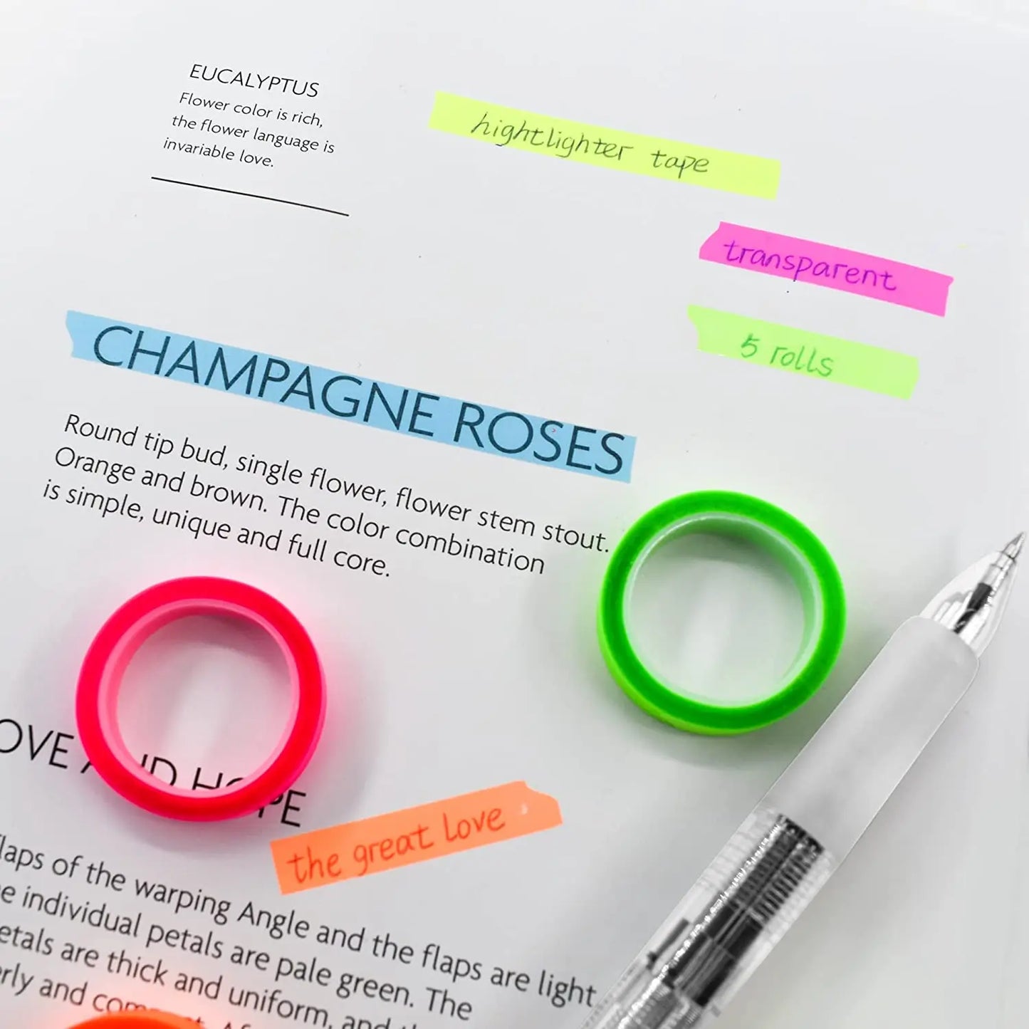 5 rolls 5-color stickers, transparent fluorescent index markers